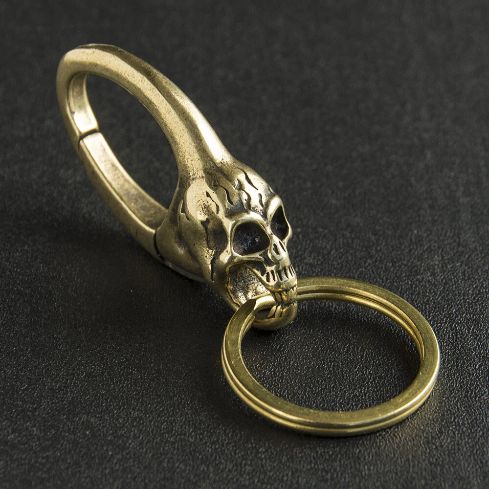 Solid Brass Skull KeyChain Keyring Split Ring Punk GH692 07FC0E-D4 - KOEEK