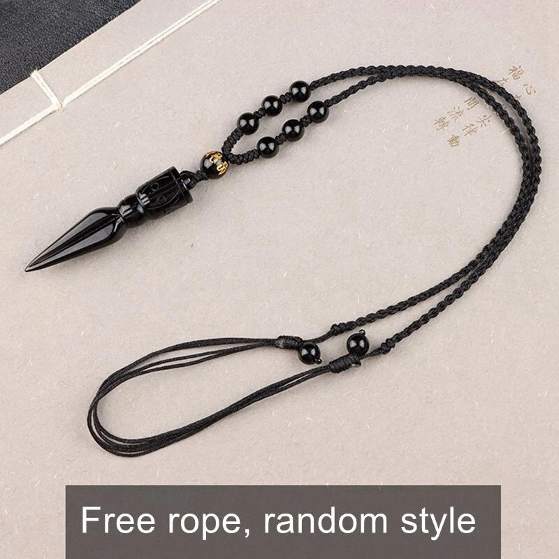 Obsidian Natural Crystal Quartz Carve Vajra Dorje Phurpa Dagger Buddhist Pendant 07FC0E-D4 - KOEEK