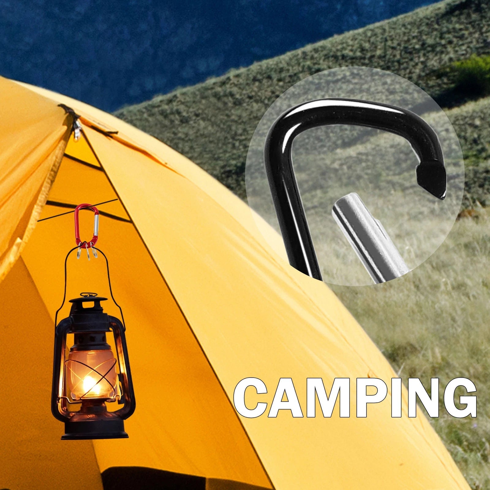5 PCS D Shape Black Aluminum Carabiner Clip Snap Hook Small Camping 07FC0E-D4 - KOEEK