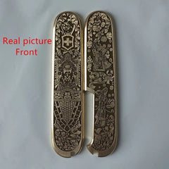 1 Pair Custom Made Pure Brass Handle Scales for 91 mm Victorinox Swiss Army 07FC0E-D4 - KOEEK
