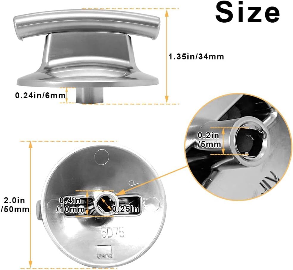 new 4Pcs 74010839 Surface Burner Knob Replacement Parts for Maytag Silver