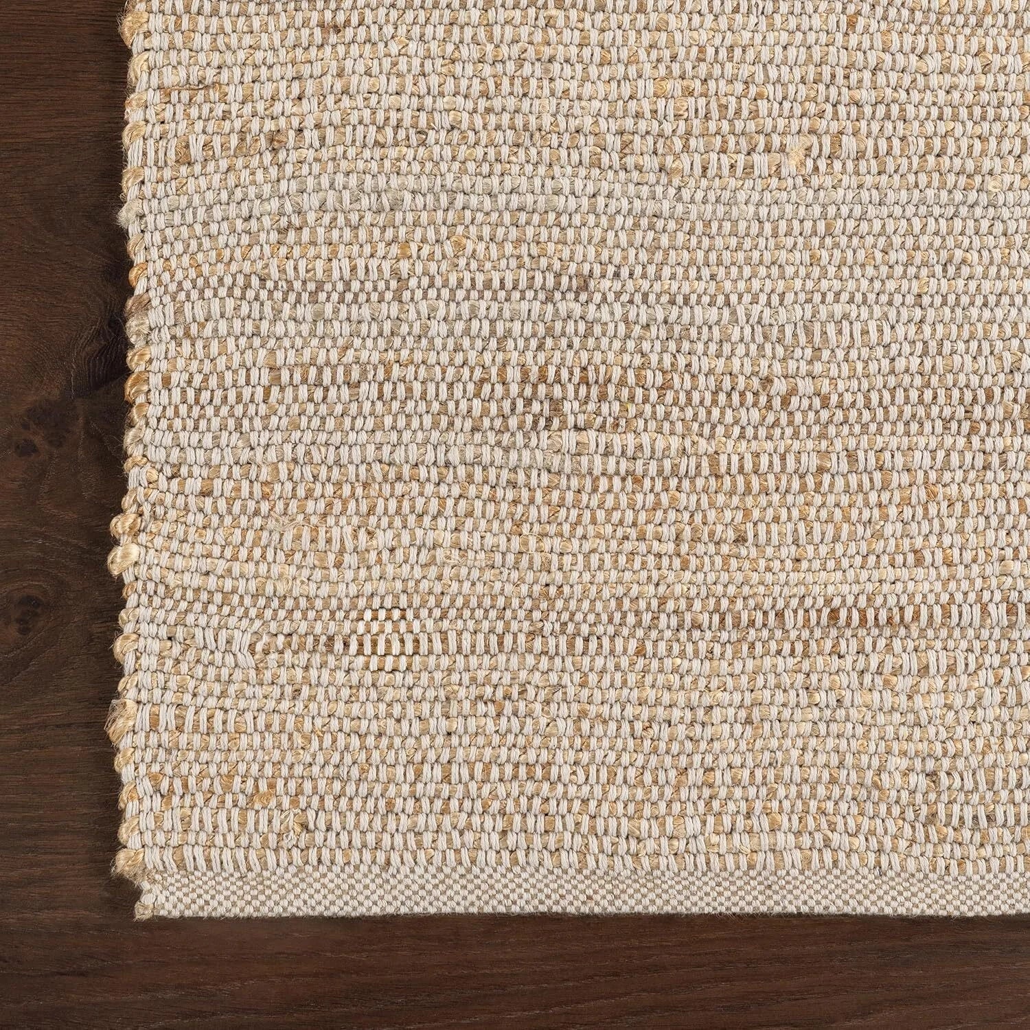 Jute and Cotton Hand-Woven Area Rug, Natural,Solid Color Rustic Farmhouse Style 07FC0E-D4 - KOEEK