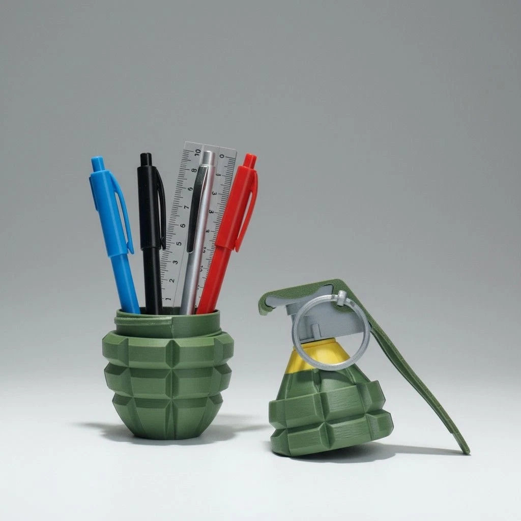 US Hand Grenade Pen Holder 3D Printed Openable Desktop Display Creative Gift 07FC0E-D4 - KOEEK