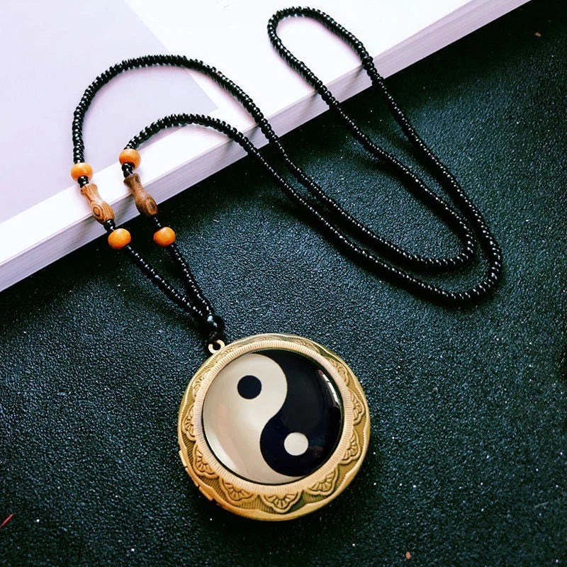 Yin Yang Pendant Necklace Hollow Chinese Taoist Amulet Unisex Large Locket Charm 07FC0E-D4 - KOEEK