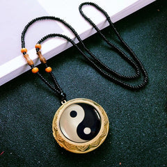 Yin Yang Pendant Necklace Hollow Chinese Taoist Amulet Unisex Large Locket Charm 07FC0E-D4 - KOEEK