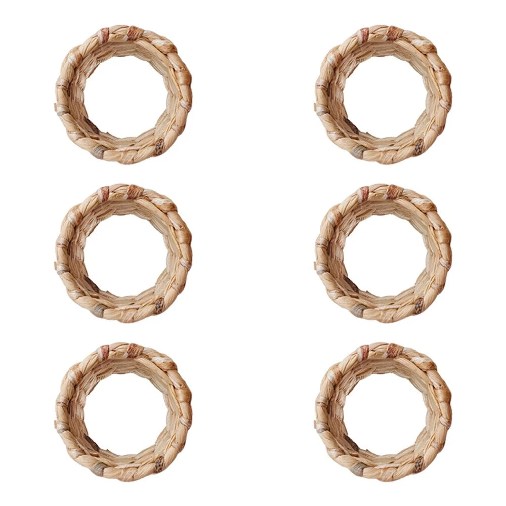 6pcs Rustic Straw Napkin Ring - Farmhouse Weaving Braided Napkin Buckles - 07FC0E-D4 - KOEEK