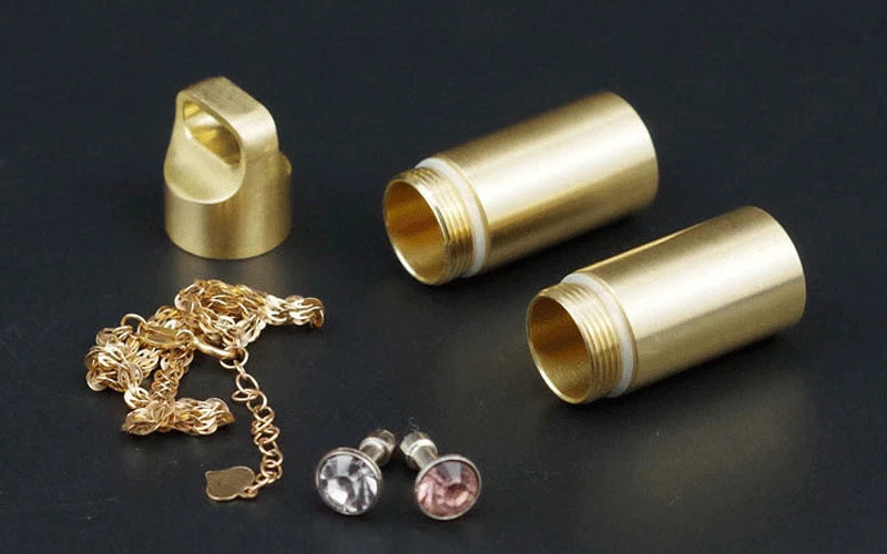 EDC Brass Waterproof Pill Case Holder EDC Pill Organizer Container 2 Compartment 07FC0E-D4 - KOEEK