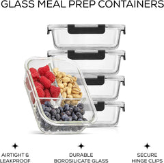Divided 3 Compartment Glass Lunch Box Set 07FC0E-D4 - KOEEK