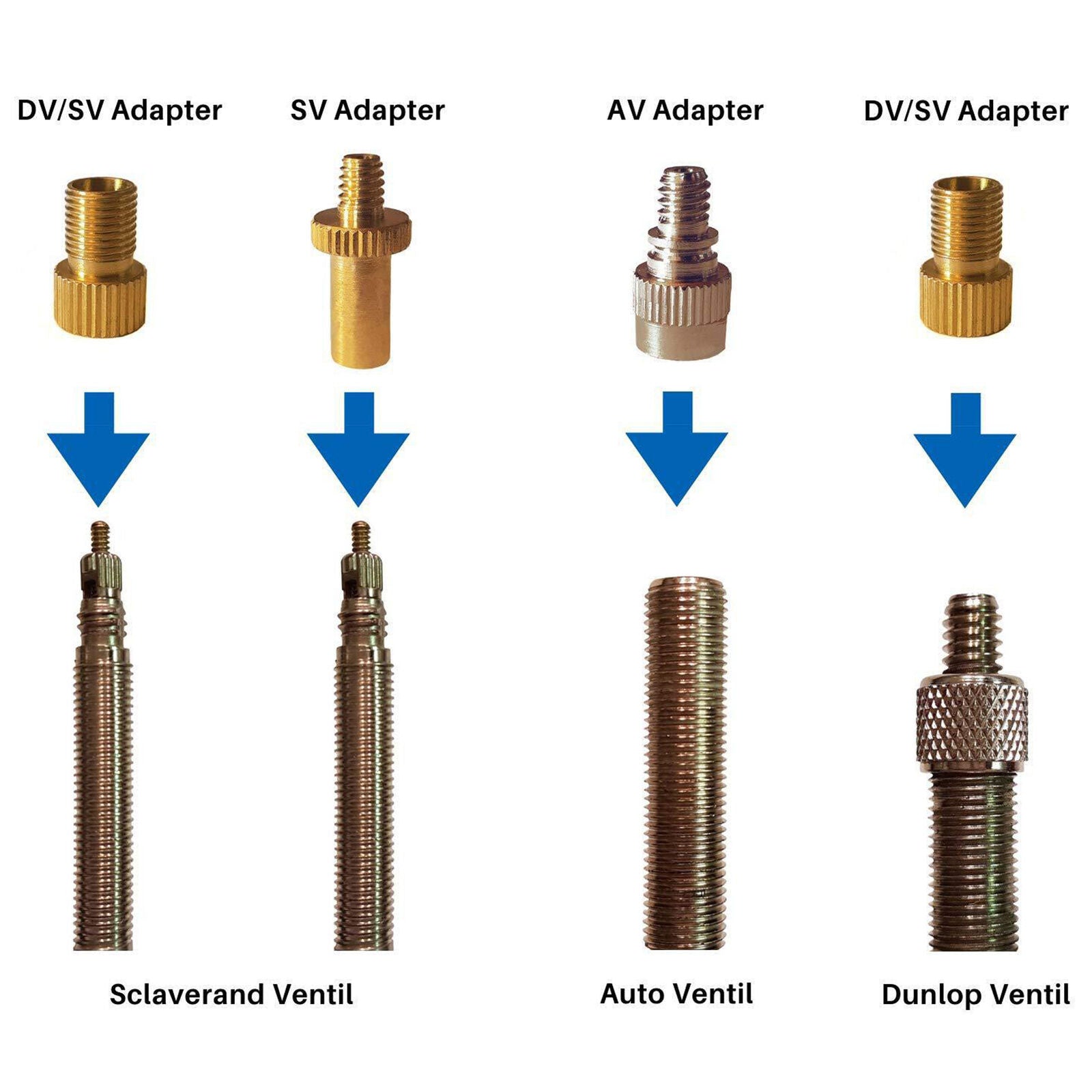 new 1 Set Bike Tire Valve Adapters DV AV SV Tire Valve Inflator Adapters Set koeek - KOEEK