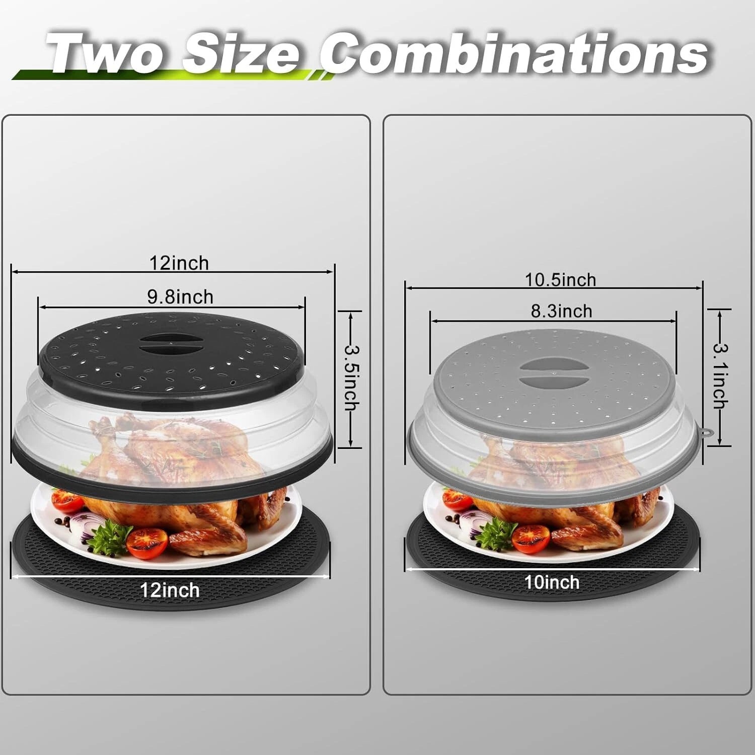 12" Microwave food Cover & Mat,Vented Collapsible Splatter Guard dish Plate lid 07FC0E-D4 - KOEEK