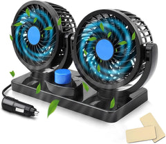 new Car Fan 12V, 360 Degree Rotatable Fan, Electric 2 Speed Dual Head Blue 07FC0E-D4 - KOEEK