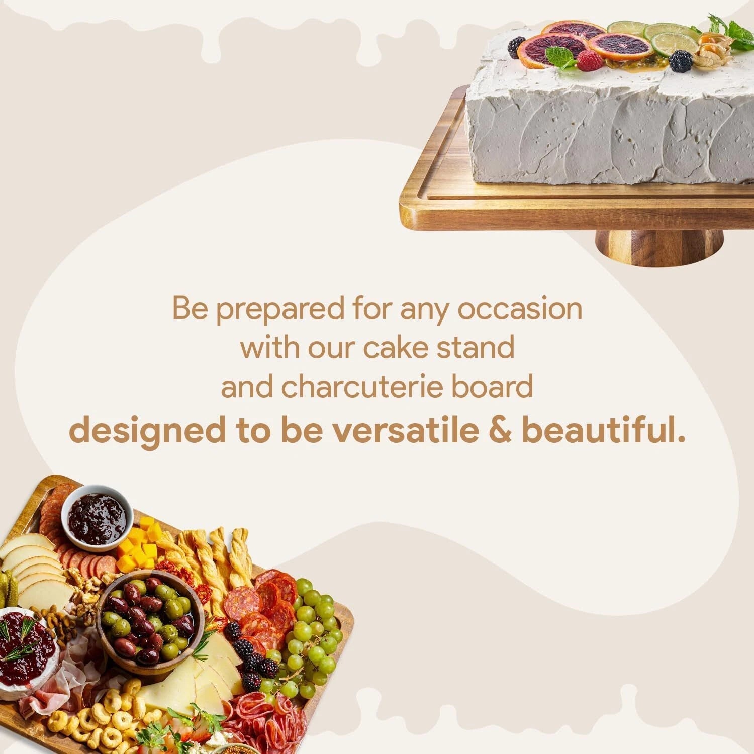 Acacia Wood Cake Stand with Lid - Rectangular Cake Holder, 2-in-1 Dessert Table 07FC0E-D4 - KOEEK