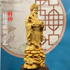 7*5*20cm Boxwood Carving Wealth God Figurine Home Office Decoration Prosperity 07FC0E-D4 - KOEEK