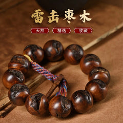 2.5cm Natural Thunderstrike Jujube Wood Bracelets Prayer Beads Hand Strings 07FC0E-D4 - KOEEK
