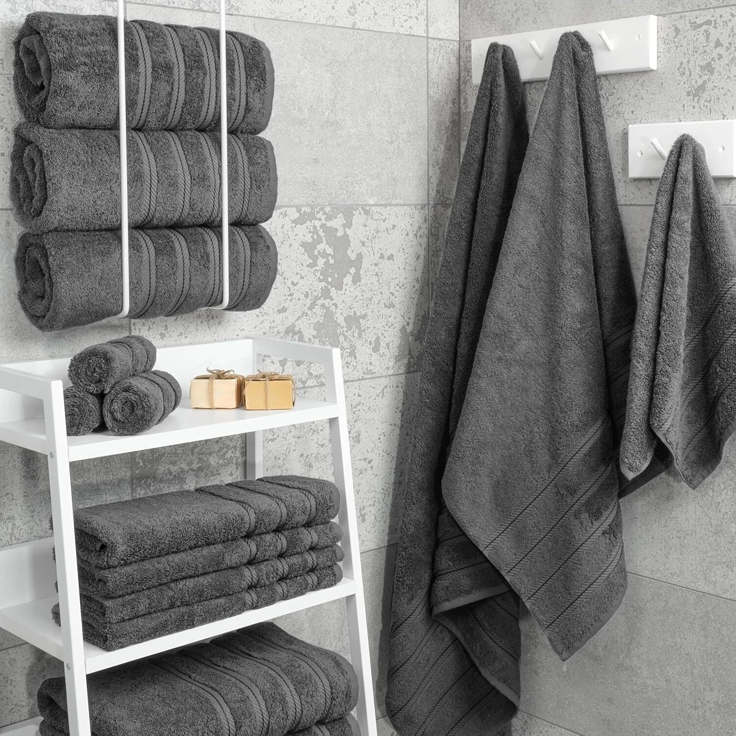 Soft Linen Luxury 4 Piece Bath Towel Set,600 GSM  Cotton Turkish Bath Towels 07FC0E-D4 - KOEEK