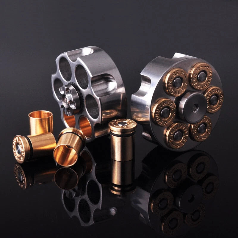 Stainless Steel Revolver Finger Spinner Hand Fidget Pocket EDC Toy Brass Bullets 07FC0E-D4 - KOEEK