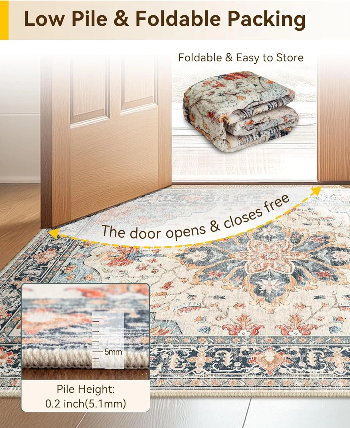 Carpet 2 ft × 3 ft Machine washable Non-slip 07FC0E-D4 - KOEEK