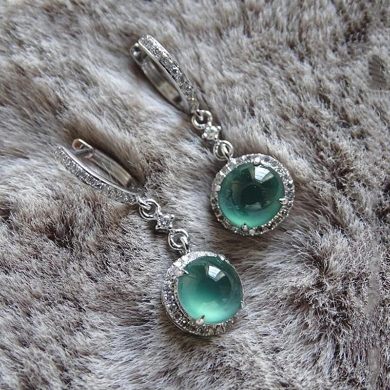 Natural Chrysoprase Long Earrings With Diamonds Fresh Noble Light 07FC0E-D4 - KOEEK