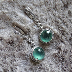 Natural Chrysoprase Long Earrings With Diamonds Fresh Noble Light 07FC0E-D4 - KOEEK