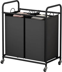 Laundry sorting basket 2-bag laundry basket trolley with rolling lock wheels 07FC0E-D4 - KOEEK