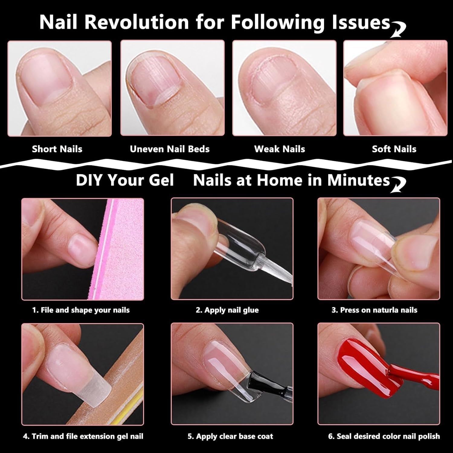 new LuckForever 600pc Short Square Nail Tips Clear Fake Press on Nails