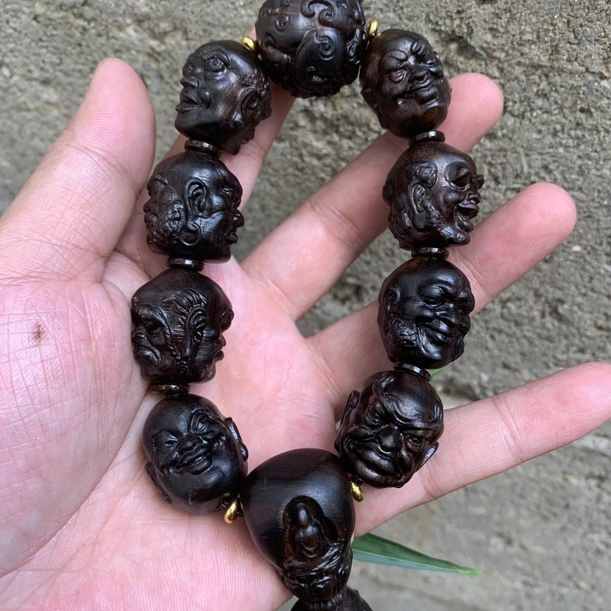China Natural Wood Carving Eighteen Arhats Buddha Blessing Bracelet Amulet Gift 07FC0E-D4 - KOEEK