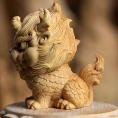 Thuja Wood Qilin Figurine Handheld Car Home Decor  Beast Ornament 07FC0E-D4 - KOEEK