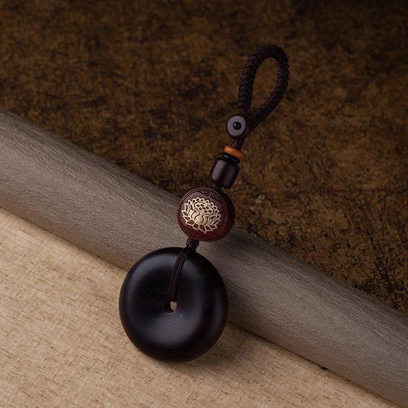 Handmade Zitan Peace Symbol Keychain Car Pendant Retro Blood Zitan Amulet 07FC0E-D4 - KOEEK