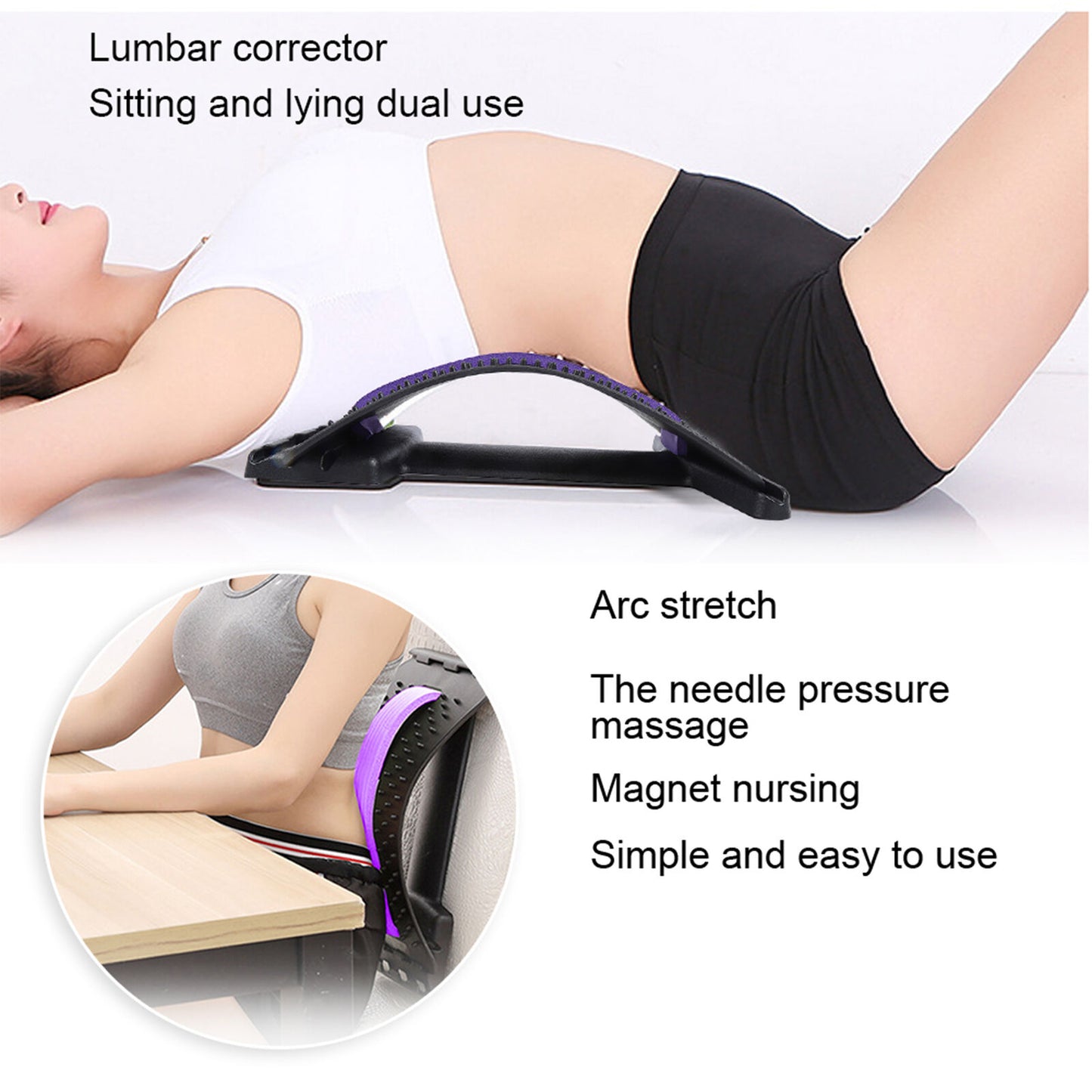 new Lumbar Massage Traction Pad Corrector Stretcher (Acupuncture Black+Purple) HGF koeek - KOEEK