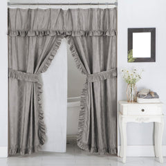 new Double Swag Ruffled Fabric Shower Curtain Set, 70"W x 72"L (Pack of 1), Grey 07FC0E-D4 - KOEEK