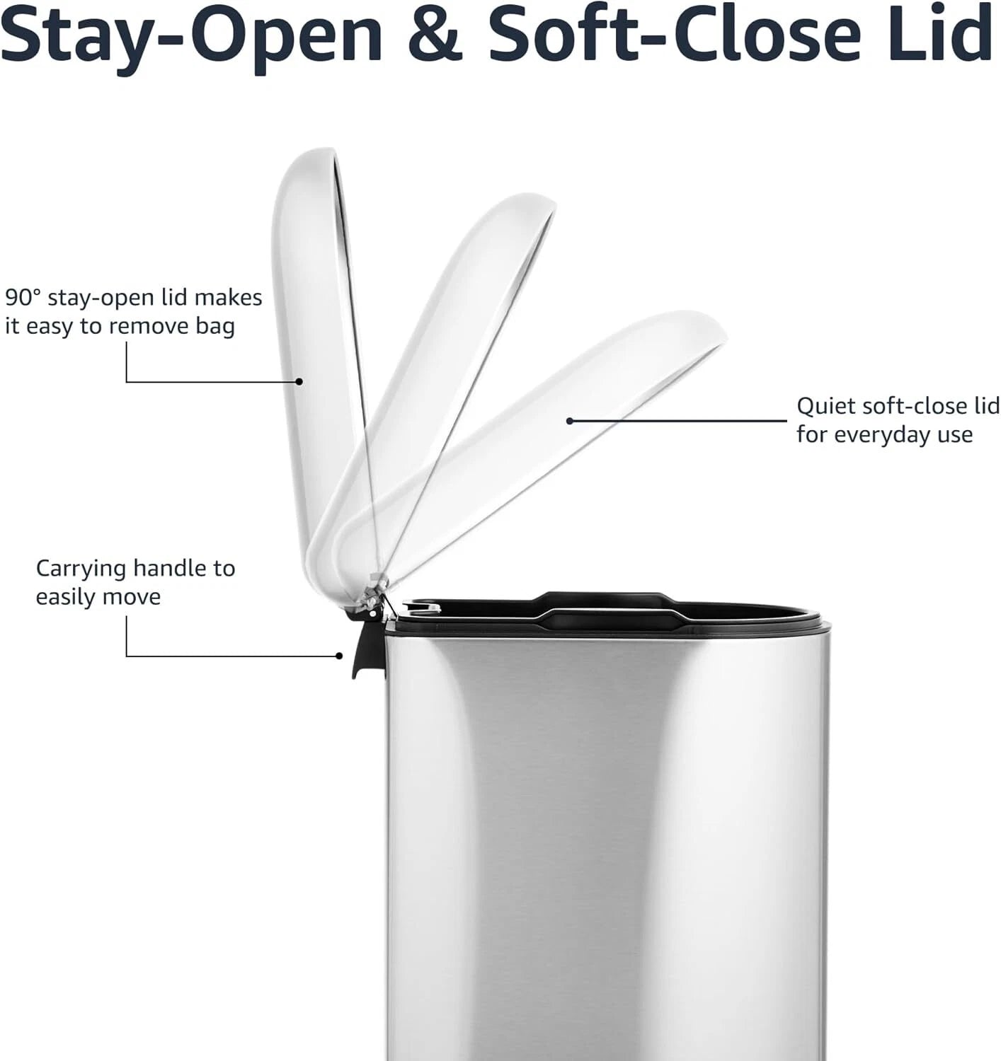 Compact trash can with lid and soft close foot pedal, brushed stainless steel 07FC0E-D4 - KOEEK