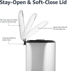 Compact trash can with lid and soft close foot pedal, brushed stainless steel 07FC0E-D4 - KOEEK