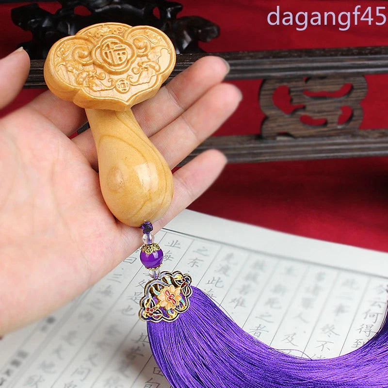 1Pc Peach Wood Wood Carving Ruyi Arts Crafts Ornament Decoration Pendant Tassels 07FC0E-D4 - KOEEK