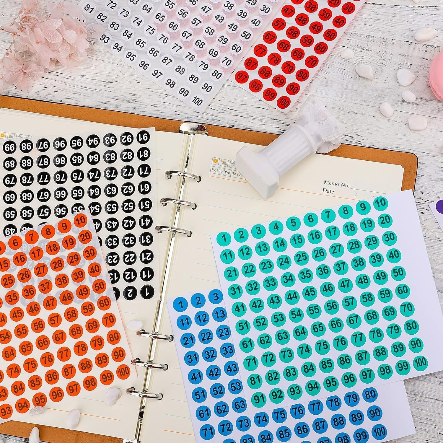 new AIEX 35 Sheets Number 1-100 Round Vinyl Stickers 12,6 x cm, Multicolored AIEX - KOEEK