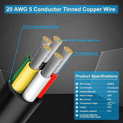 new RESHAKE 20 Gauge 5 Conductor Wire, 10FT Tinned Copper 5 10FT/3M, Black RESHAKE - KOEEK