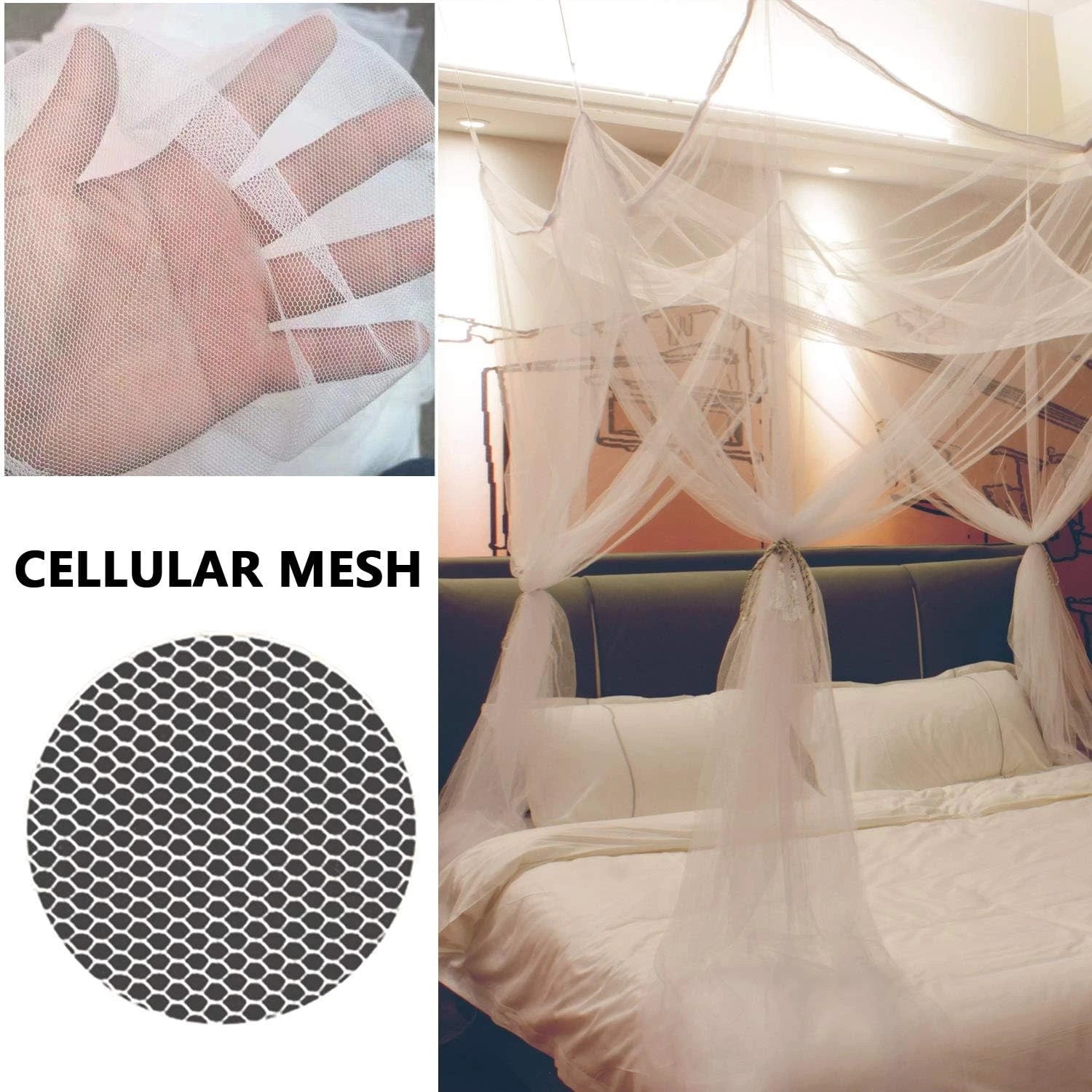 8 Corner Bed Canopy with 100 LED Star String Lights Battery Operated 07FC0E-D4 - KOEEK