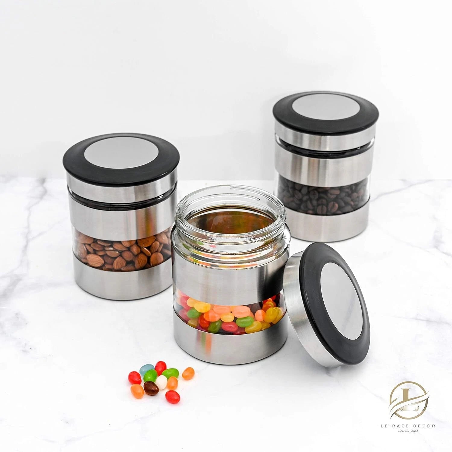 Airtight Food Storage Container Kitchen Counter Window, [Set of 3] Canister Set 07FC0E-D4 - KOEEK