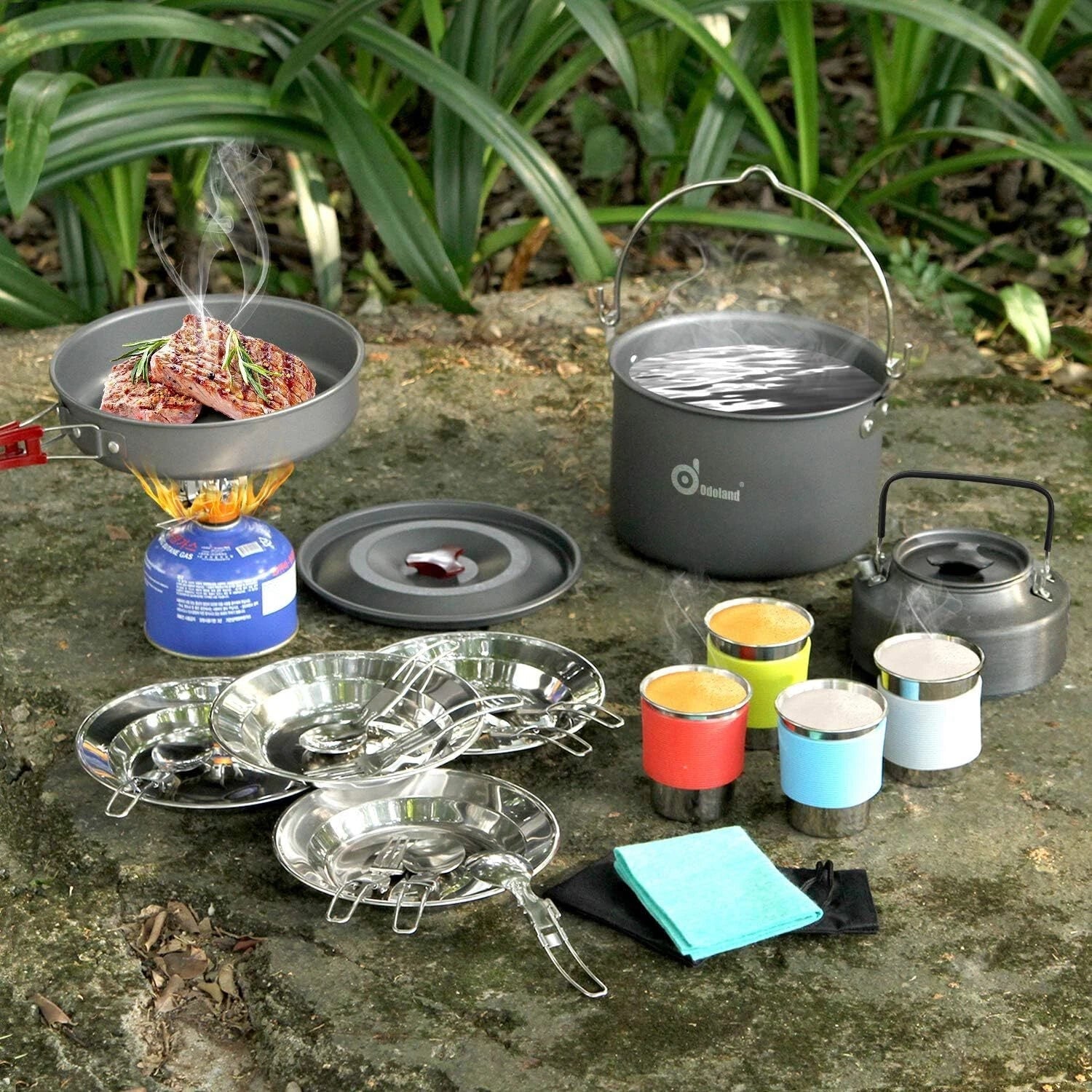 22 Piece Camping Cookware Set, Large Hanging Pot Pan Kettle, Picnic 07FC0E-D4 - KOEEK