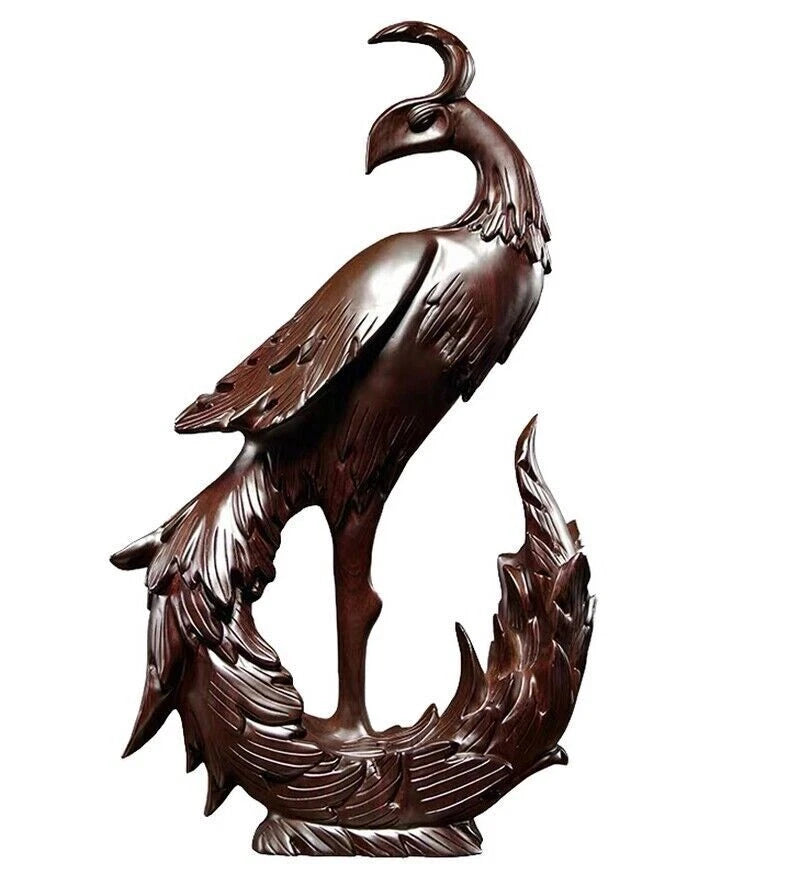 Chinese Ebony Wood Carved Phoenix Statue Feng Shui Sculpture Crafts Home Decor 07FC0E-D4 - KOEEK