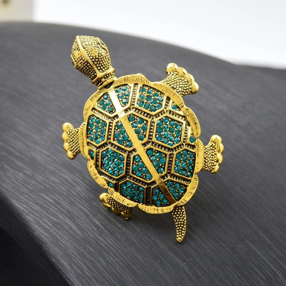 Vintage Turtle Brooch Rhinestone Pin Jewelry Gift 7.5x4.8CM 07FC0E-D4 - KOEEK