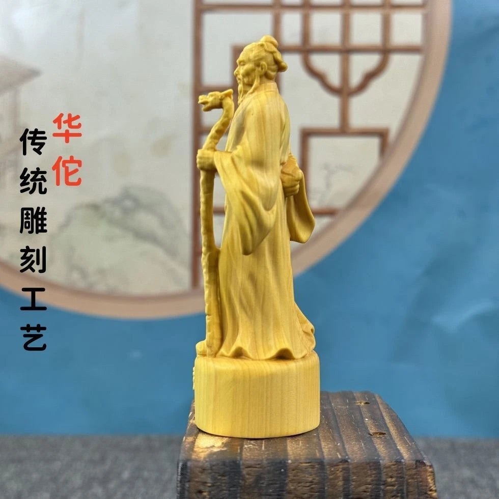 10cm Boxwood Carved Hua Tuo Figurine Home Décor Chinese Style Craft Handicraft 07FC0E-D4 - KOEEK