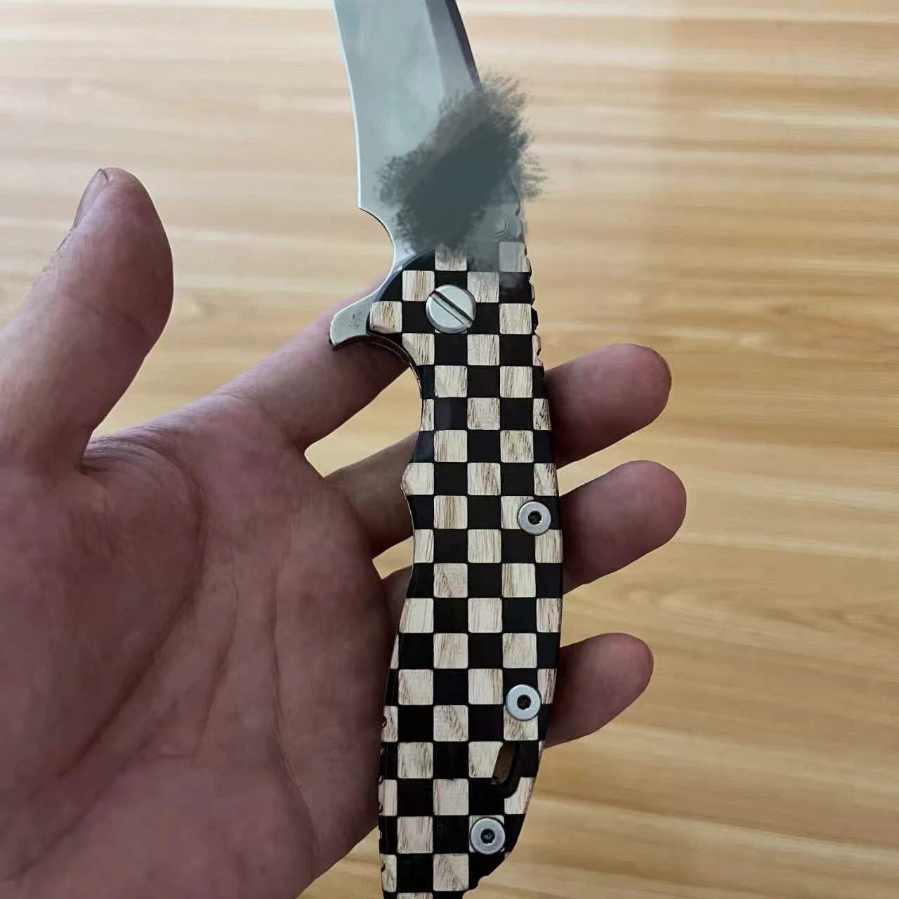 1 PC Wooden inlaid checkerboard pattern Handle Scale for Rick Hinderer XM18 3.5” 07FC0E-D4 - KOEEK