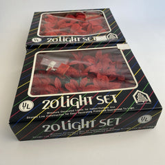 Vintage Red Silk Poinsettia Holiday Christmas String Lights Lot Of 40 07FC0E-D4 - KOEEK