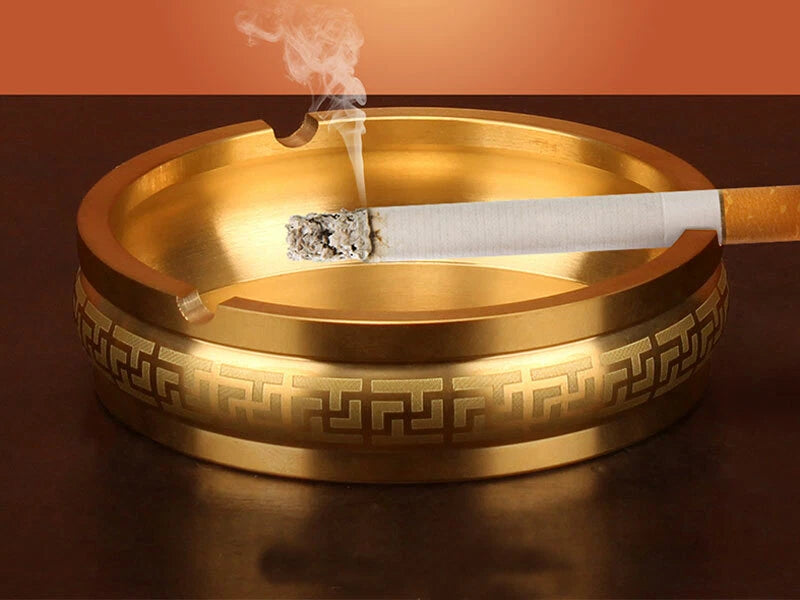 Portable Brass Round Ashtray Container Home Living Room Office EDC Ornaments 07FC0E-D4 - KOEEK
