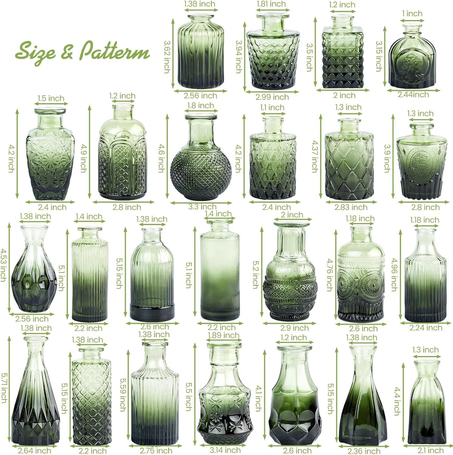 Glass Bud Vase Set of 24, Small Green Flower Vases for Centerpieces in Bulk 07FC0E-D4 - KOEEK