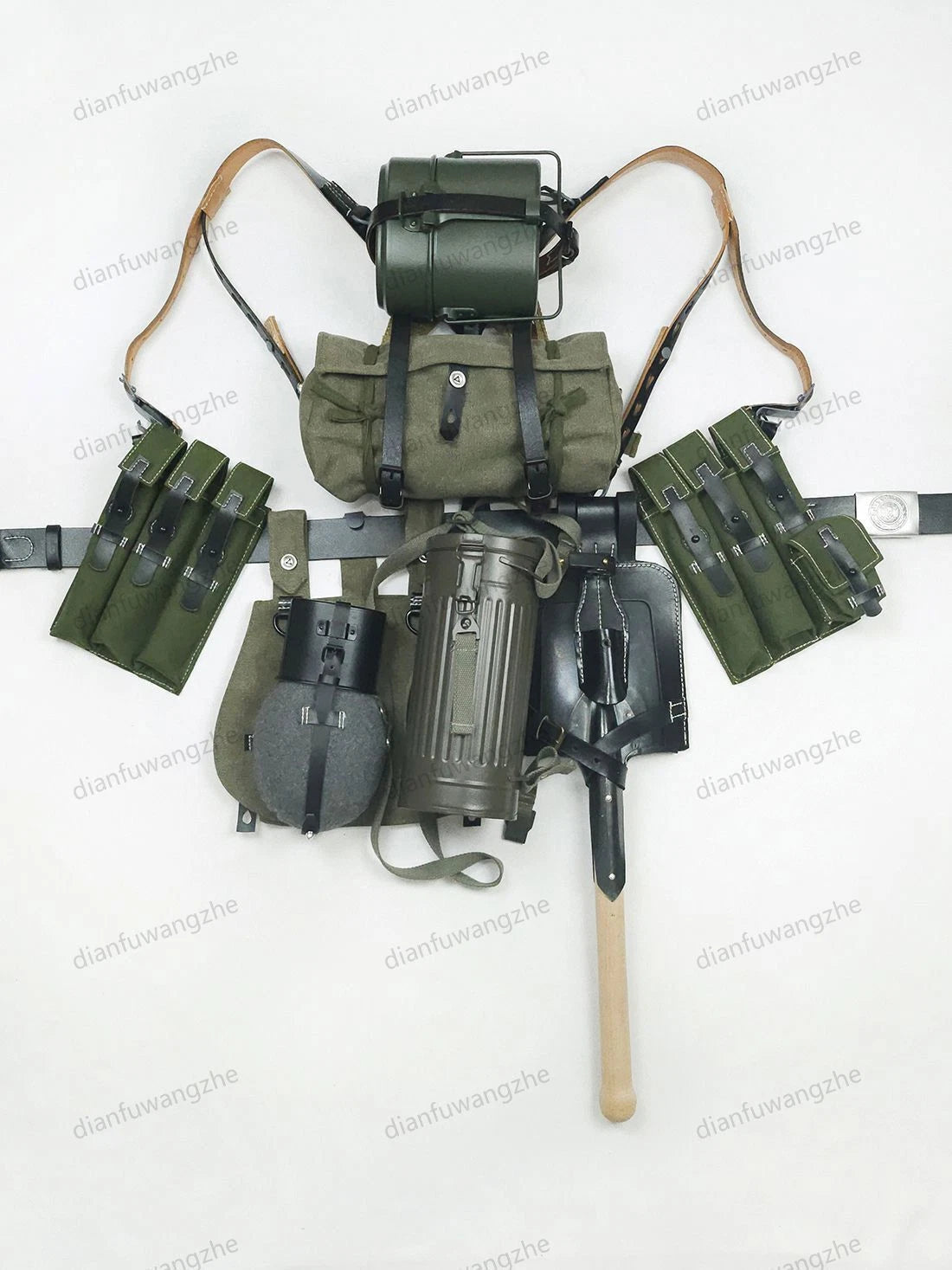 Replica MP40 Canvas Tactical Equipment 98K Straps Bottle Gas Mask Can 11pcs Set 07FC0E-D4 - KOEEK