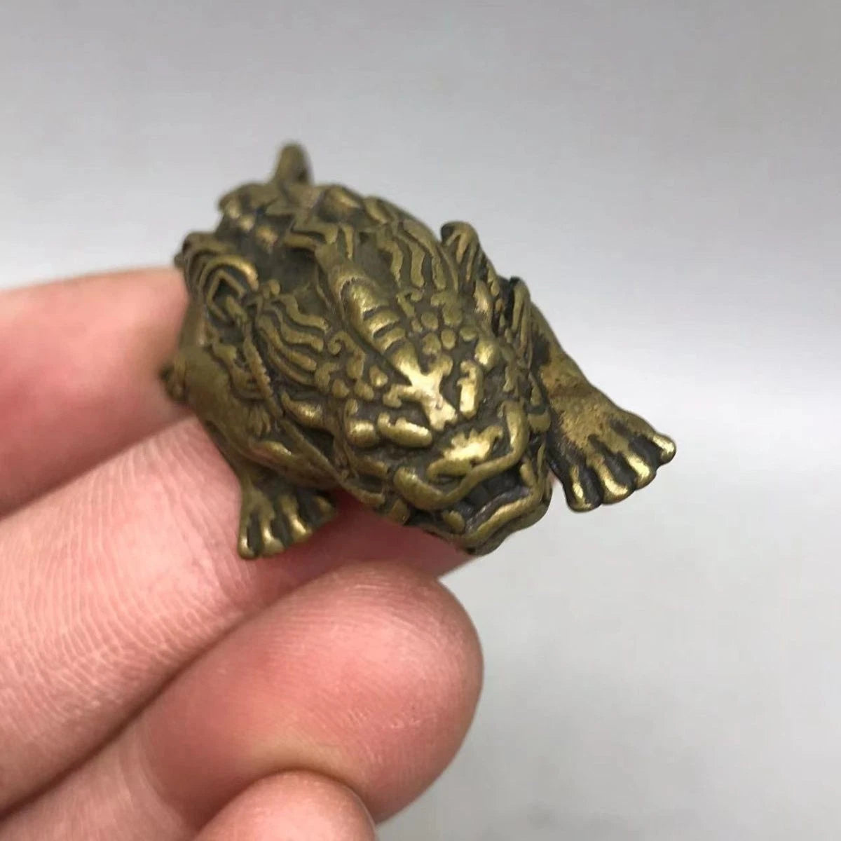 Vintage Solid Brass Qilin Mini Desktop Feng Shui Ornament  Beast 07FC0E-D4 - KOEEK