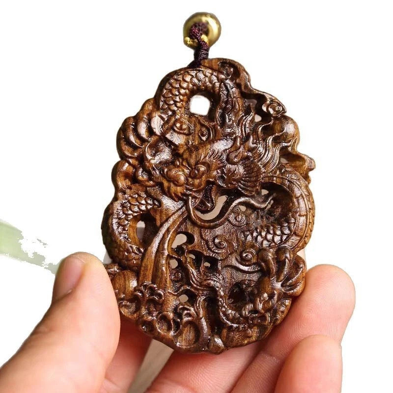 Agarwood Dragon Pendant Carved Ornament Hanging Decoration for Car or Handheld 07FC0E-D4 - KOEEK