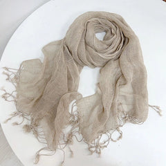 Mens  Flax Linen Natural Beige Scarf Breathable Tasseled Neckerchief Shawl 07FC0E-D4 - KOEEK