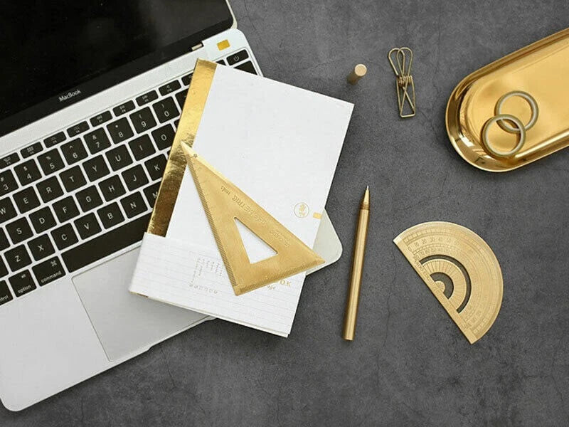 Brass Triangle Ruler Protractor Construction Site Drawing Student Stationery 07FC0E-D4 - KOEEK